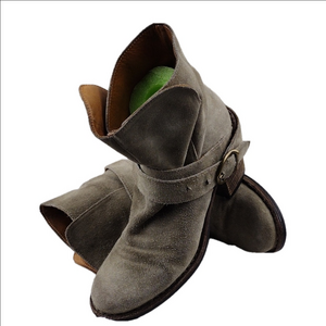 Fiorentini & Baker Grey Suede Leather Almond Toe Buckled Cross Strap Ankle Boot